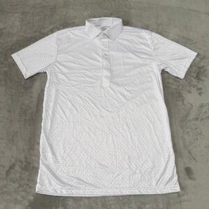 Collars & Co Dress Collar Polo Shirt Mens Medium White Blue Polka Dot New NWOT